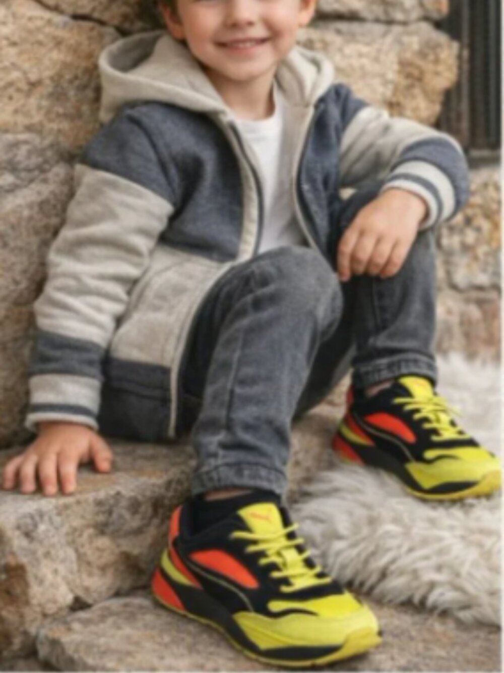 Kids Puma Neon Yellow Black Sneakers Size 10C Athletic Shoes